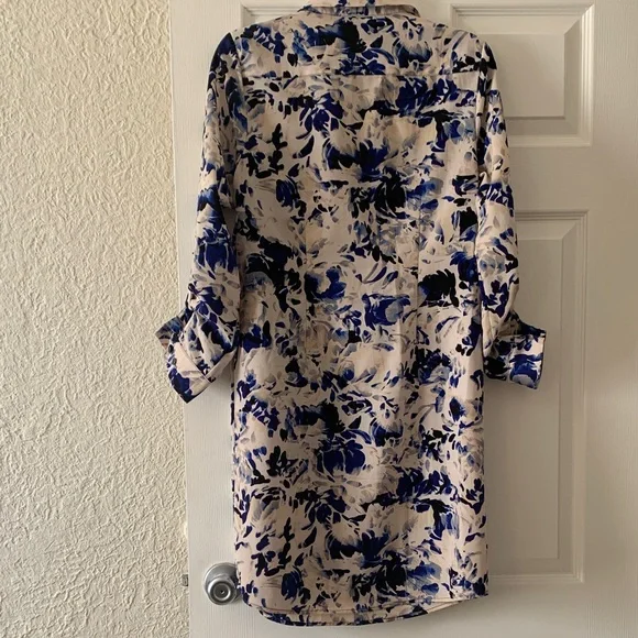 The Limited Blue and Cream Long Sleeve Floral Shirt Dress - Picture 3 of 9